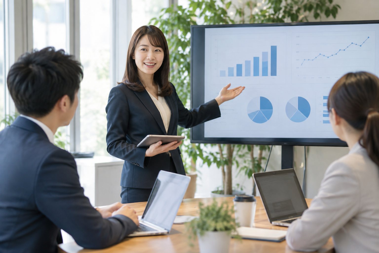 導入企業の担当者が採用の成果を発表している様子